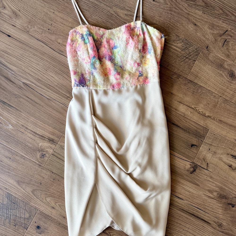 Cream Mini Dress with Multicolor Floral Bodice